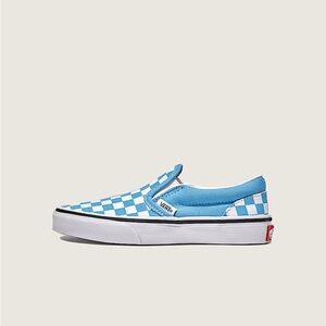 Vans Light Blue and White Checkered Slip-Ons
